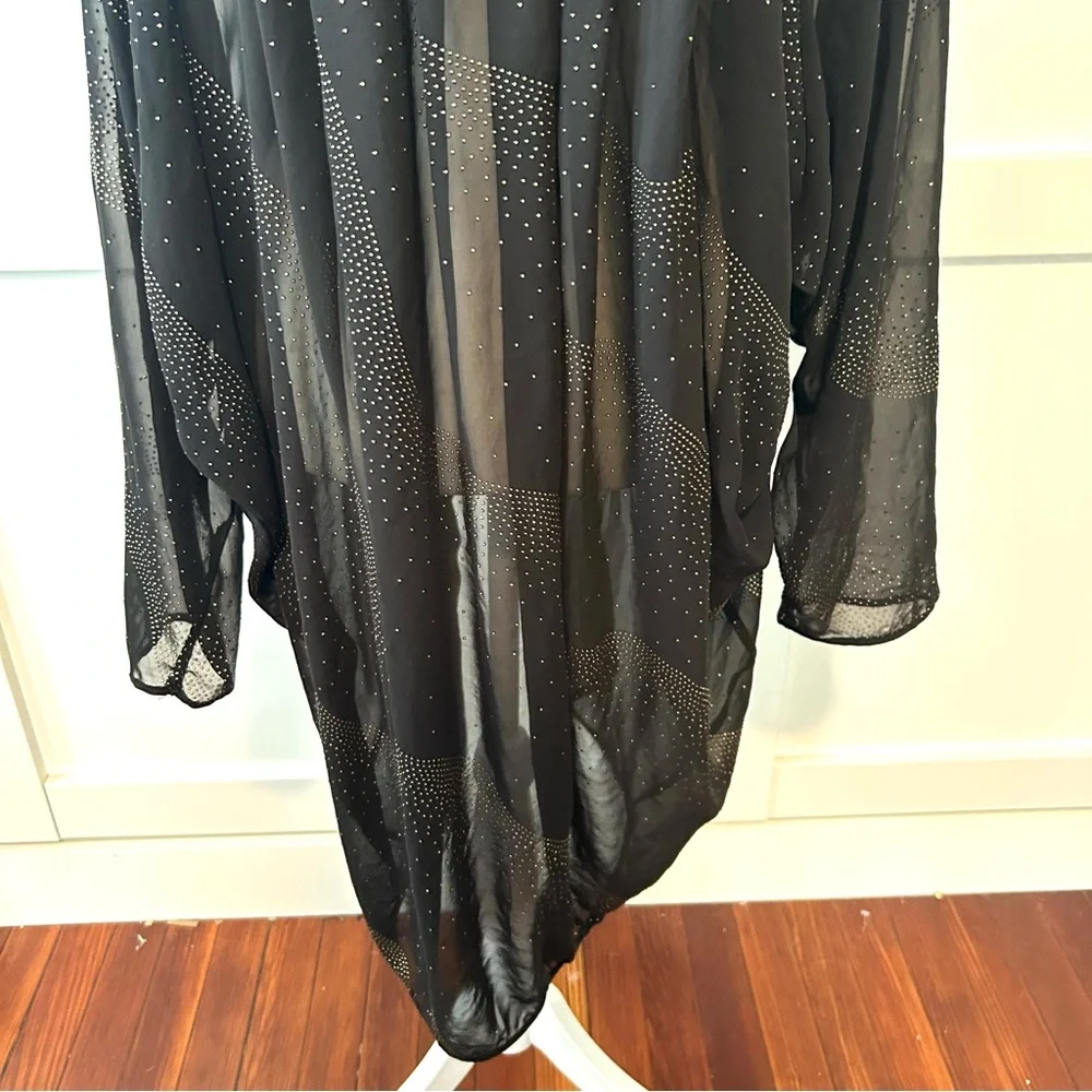 Minkpink Women's Black Gold Beaded Sheer‎ Kimono Top in Size L
